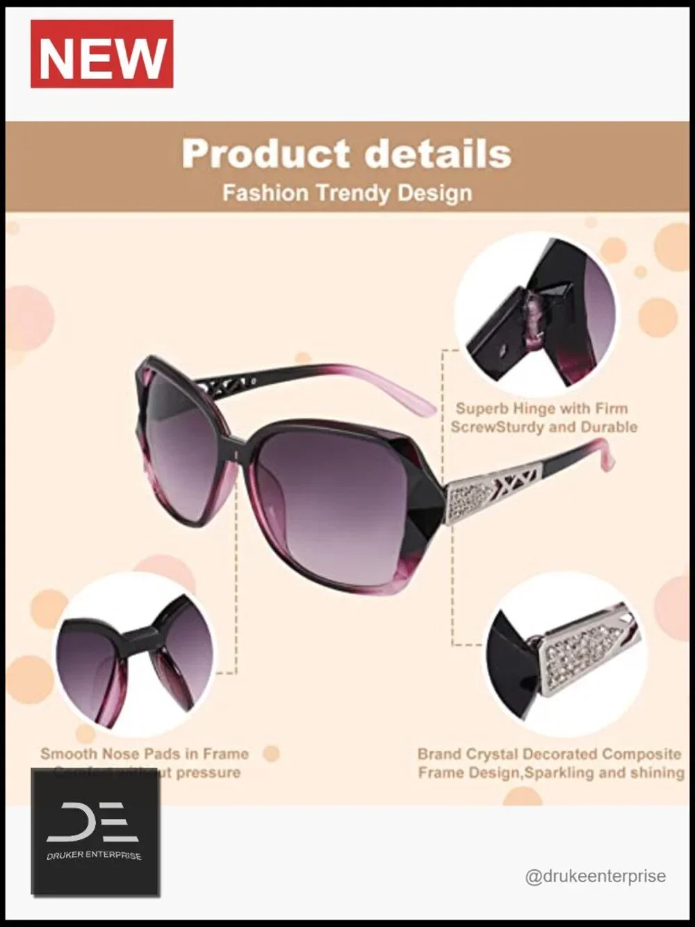 4 Oversized Classic Sunglasses UV400 Protection Gradient Lens Round Frame